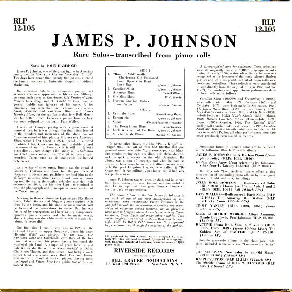 James P. Johnson* : Rare Solos (LP, Album, Mono, Whi)