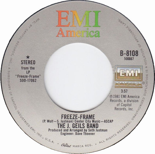 The J. Geils Band : Freeze-Frame (7", Los)