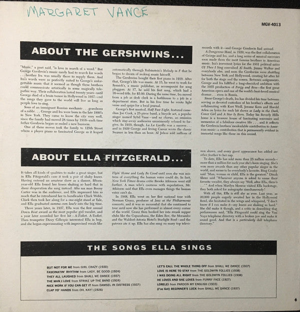 Ella Fitzgerald : Ella Fitzgerald Sings The Gershwin Song Book Vol. 1 (LP, Album, Mono, Ter)