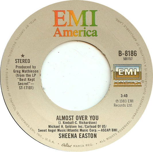 Sheena Easton : Almost Over You (7", Single)