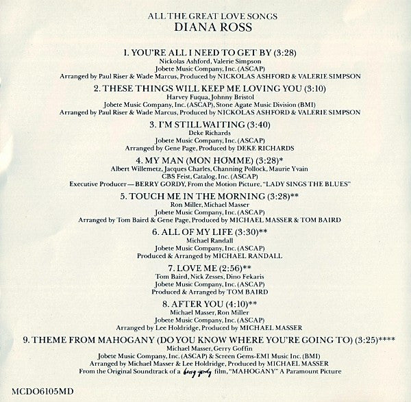 Diana Ross : All The Great Love Songs (CD, Comp, RE, San)