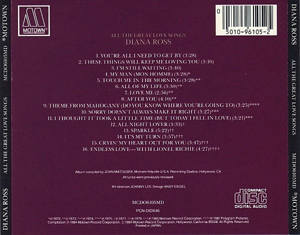 Diana Ross : All The Great Love Songs (CD, Comp, RE, San)