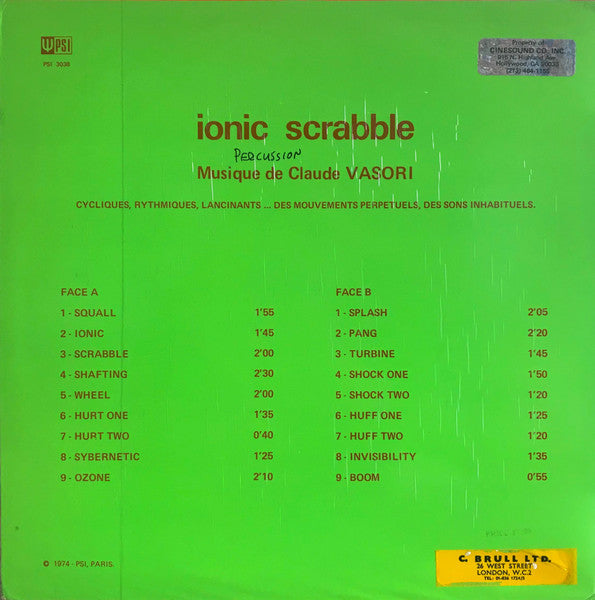 Claude Vasori : Ionic Scrabble (LP, Mono)