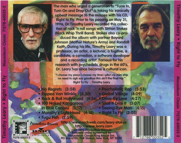 Timothy Leary* & Simon Stokes (2) : Right To Fly (CD, Album)