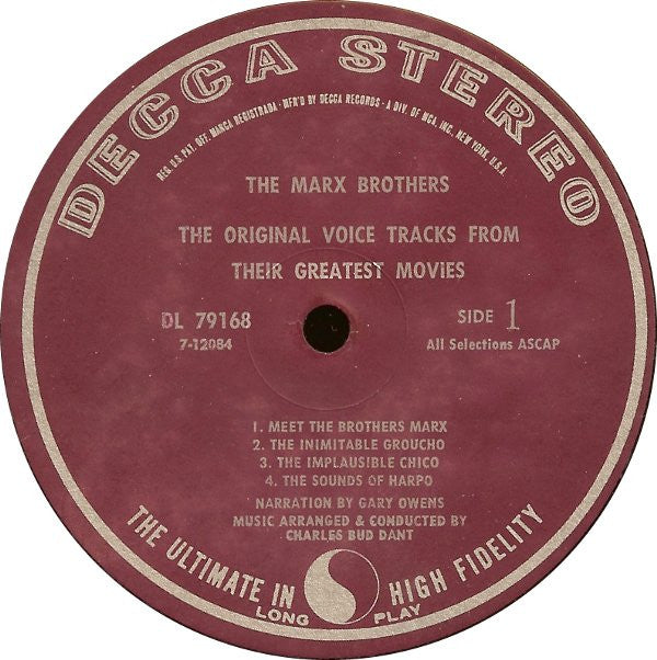 The Marx Brothers : The Original Voice Tracks From Their Greatest Movies (LP, Comp, Pin)