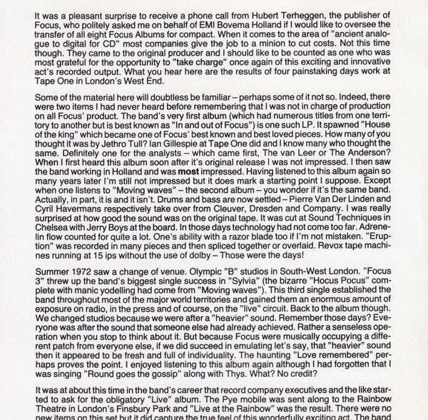 Focus (2) : Moving Waves (CD, Album)