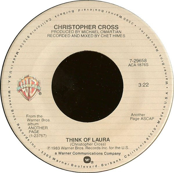 Christopher Cross : Think Of Laura (7", Single, Spe)