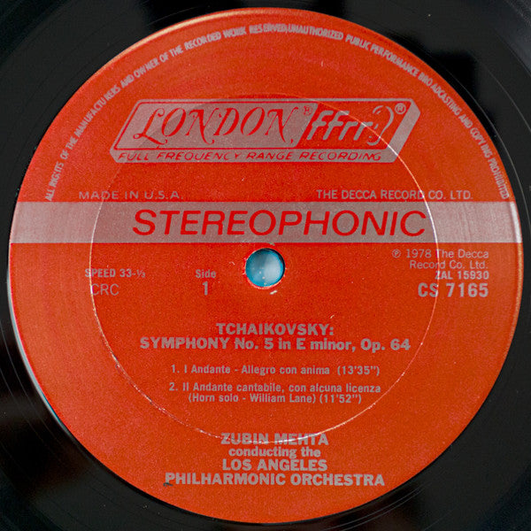 Tchaikovsky* - Zubin Mehta, Los Angeles Philharmonic* : Symphony No. 5 In E Minor (LP, Club)