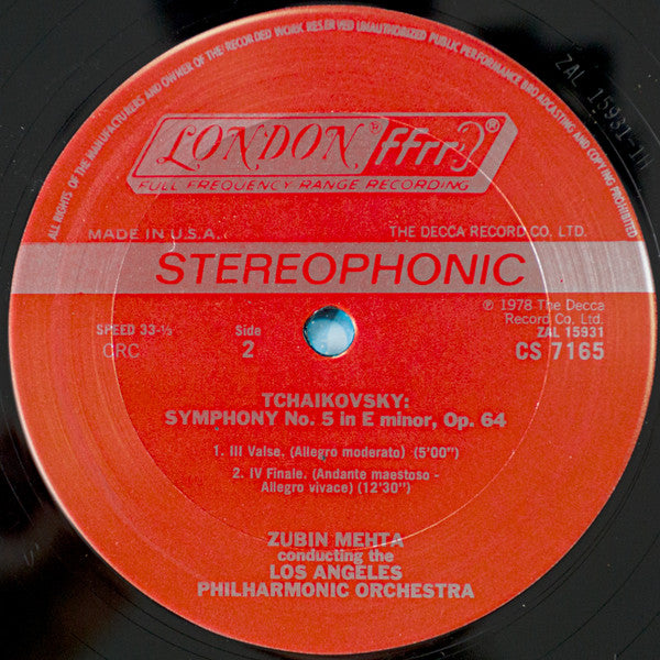 Tchaikovsky* - Zubin Mehta, Los Angeles Philharmonic* : Symphony No. 5 In E Minor (LP, Club)