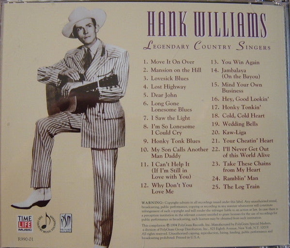 Hank Williams : The Country Music Hall Of Fame Presents - Legendary Country Singers (CD, Comp)