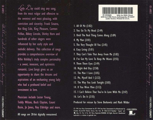 Billie Holiday : Love Songs (CD, Comp, Club, RM)