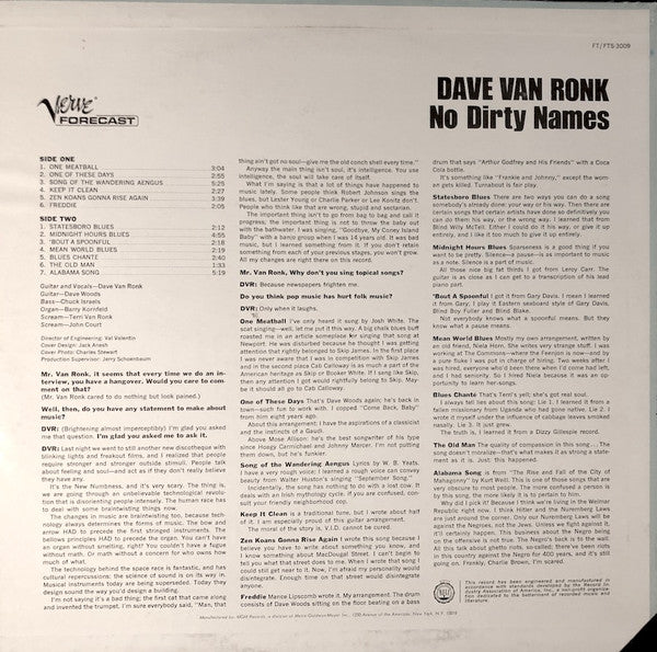 Dave Van Ronk : No Dirty Names (LP, Album)