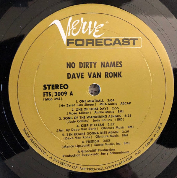 Dave Van Ronk : No Dirty Names (LP, Album)