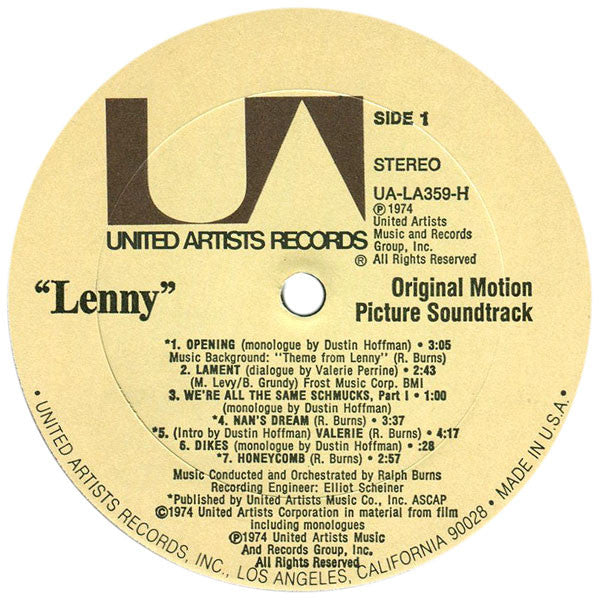 Dustin Hoffman, Ralph Burns : Lenny (Original Motion Picture Soundtrack) (LP, Album)