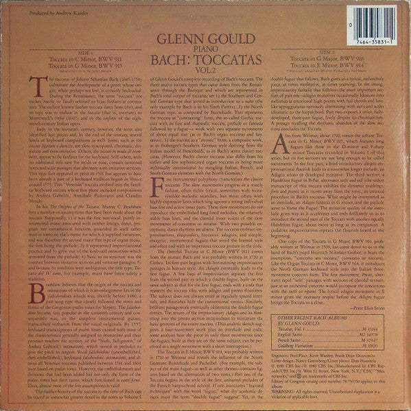 Glenn Gould / Bach* : Toccatas, Vol. 2 (LP, Comp, San)