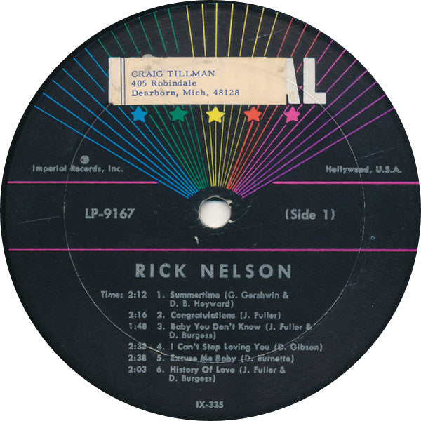 Rick Nelson* : Album Seven By Rick (LP, Album, Mono)