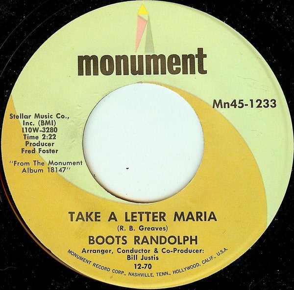 Boots Randolph : C. C. Rider / Take A Letter Maria (7")