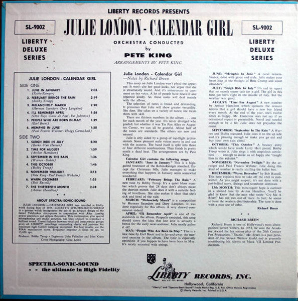 Julie London : Calendar Girl (LP, Album, Mono, RE, Gat)