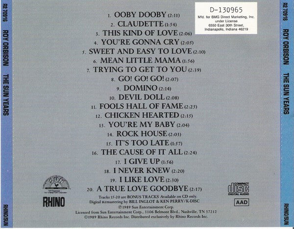 Roy Orbison : The Sun Years (CD, Comp, Club)