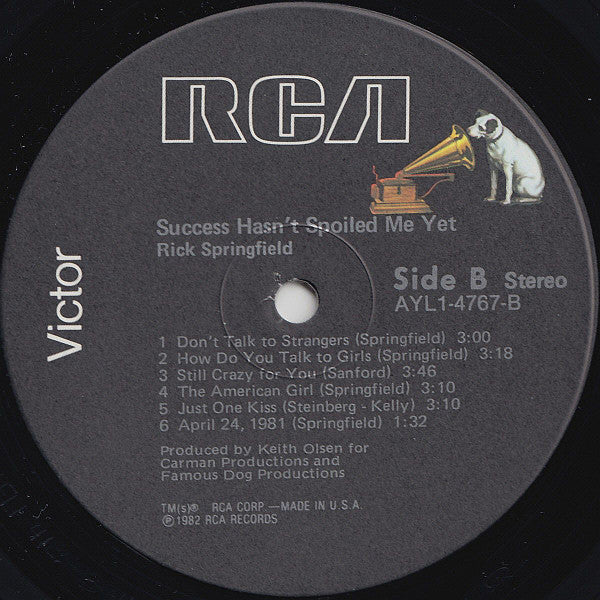 Rick Springfield : Success Hasn't Spoiled Me Yet (LP, Album, RE, Ind)
