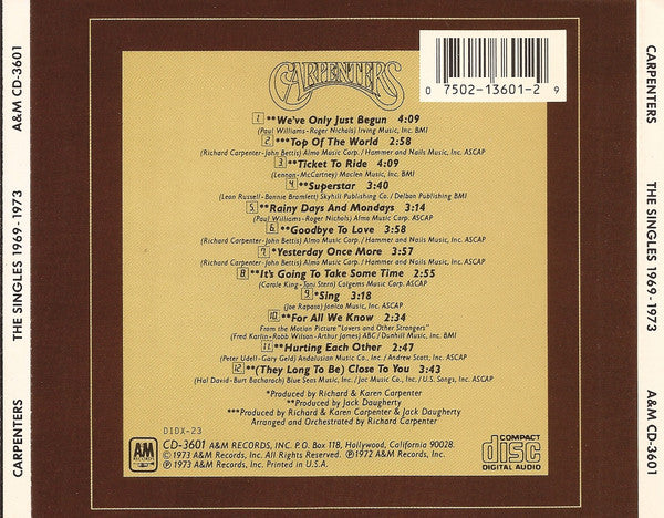 Carpenters : The Singles 1969-1973 (CD, Comp, RE)