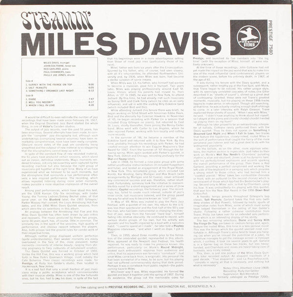 The Miles Davis Quintet : Steamin' (LP, Album, RE, RM)