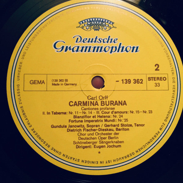 Carl Orff – Gundula Janowitz · Gerhard Stolze · Dietrich Fischer-Dieskau / Chor* und Orchester der Deutschen Oper Berlin* / Eugen Jochum : Carmina Burana (LP, Gat)
