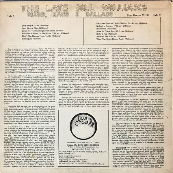 The Late Bill Williams* : Blues, Rags, And Ballads (LP)