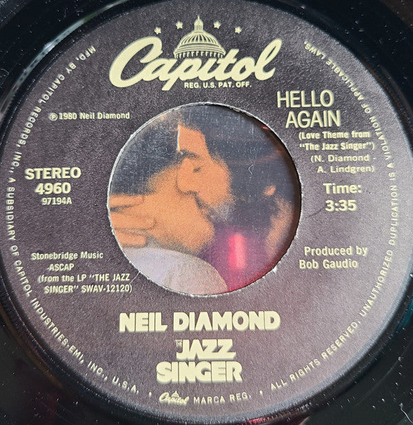 Neil Diamond : Hello Again (Love Theme From "The Jazz Singer") (7", Single)