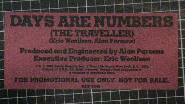 The Alan Parsons Project : Days Are Numbers (The Traveller) (12", Single, Promo)