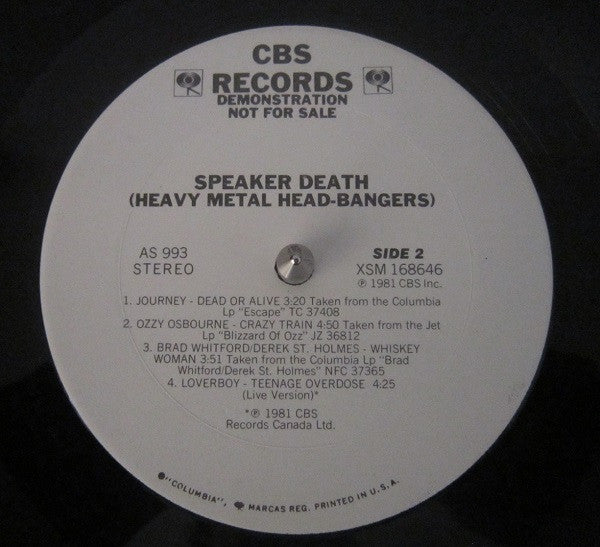 Various : Speaker Death! (Heavy Metal Head-Bangers) (LP, Comp, Promo)