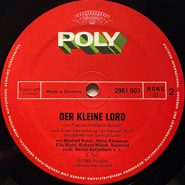 Frances Hodgson Burnett : Der Kleine Lord (LP, Mono)