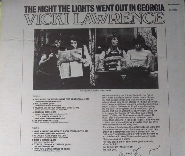 Vicki Lawrence : The Night The Lights Went Out In Georgia (LP, Album, Club)