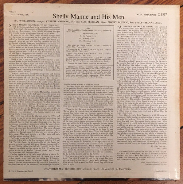 Shelly Manne & His Men : The Gambit (Volume 7) (LP, Album, Mono)