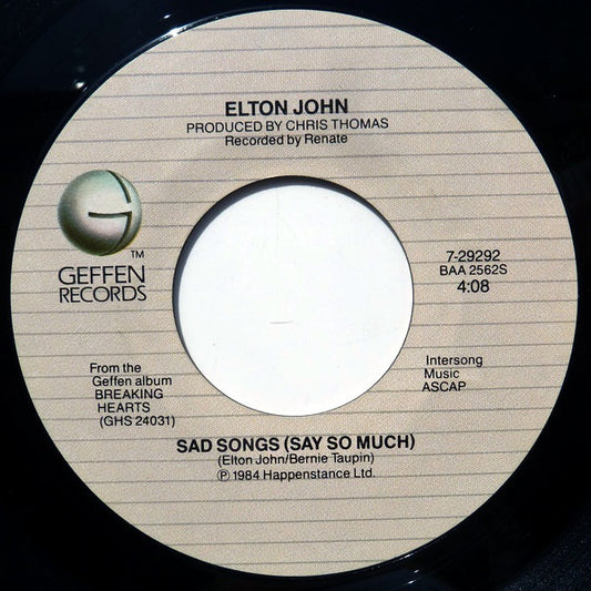 Elton John : Sad Songs (Say So Much) (7", Single, Styrene, All)