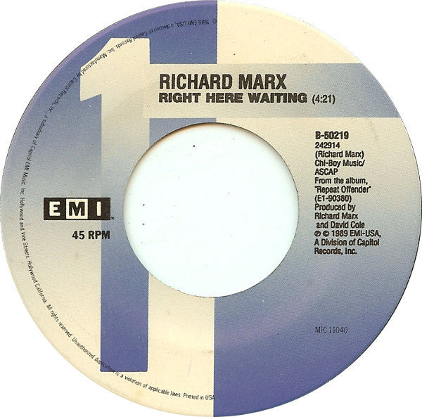 Richard Marx : Right Here Waiting (7", Single, Spe)