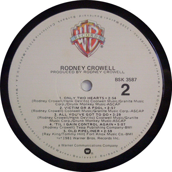 Rodney Crowell : Rodney Crowell (LP, Album, Jac)