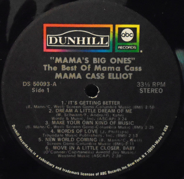 Mama Cass* : Mama's Big Ones: Her Greatest Hits (LP, Album, Comp)
