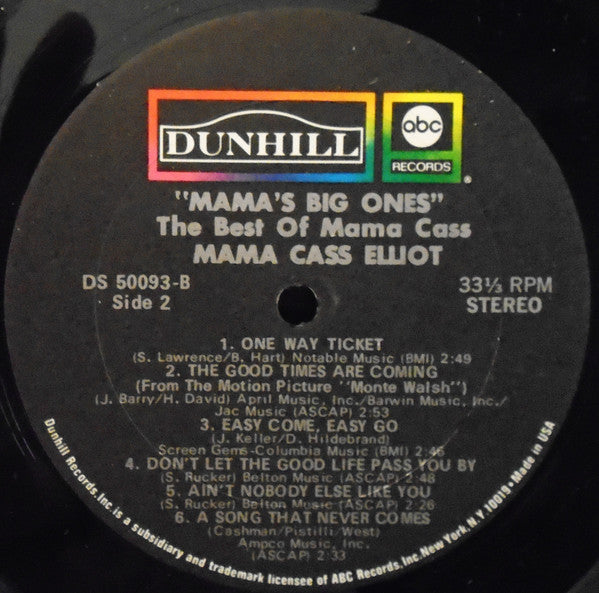 Mama Cass* : Mama's Big Ones: Her Greatest Hits (LP, Album, Comp)