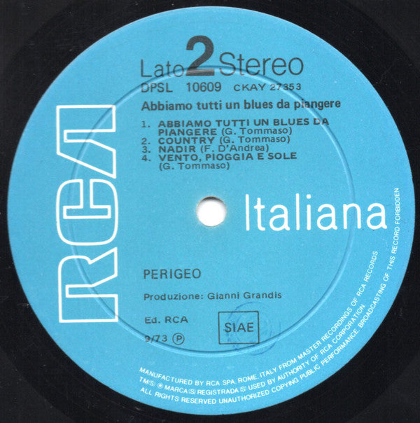 Perigeo : Abbiamo Tutti Un Blues Da Piangere (LP, Album, Gat)
