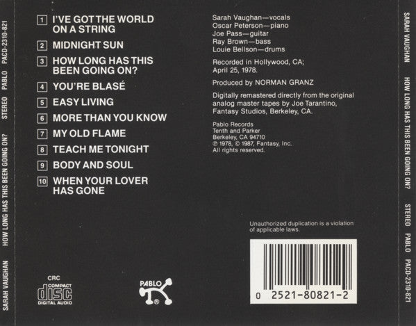 Sarah Vaughan : How Long Has This Been Going On? (CD, Album, Club, RE, CRC)