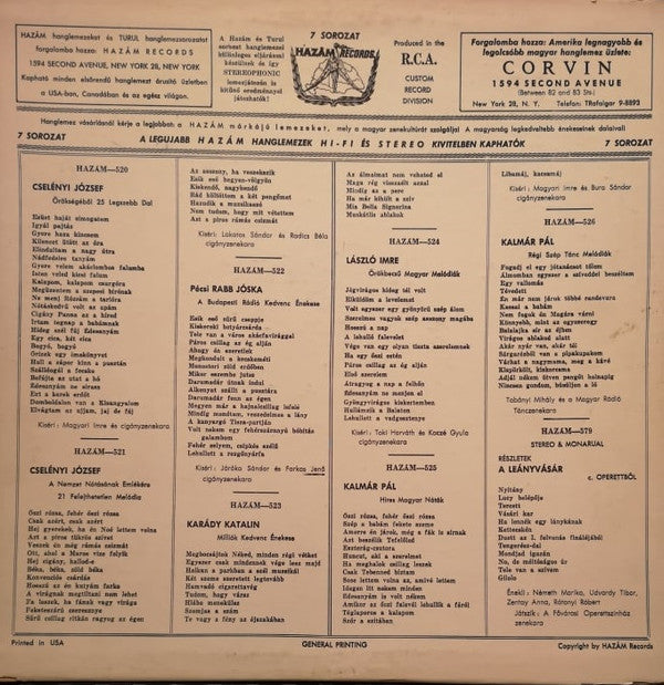 Various : 75 Év Legszebb Magyar Dalai = Famous Hungarian Folksongs (LP)