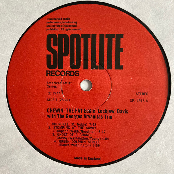 Eddie "Lockjaw" Davis With The Georges Arvanitas Trio* : Chewin' The Fat (LP, Album)
