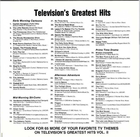 Various : Television's Greatest Hits (65 TV Themes! From The 50's And 60's) (CD, Comp, Club)
