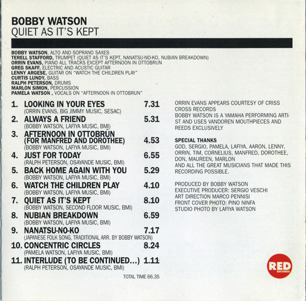 Bobby Watson (2) : Quiet As It's Kept (CD, Album)