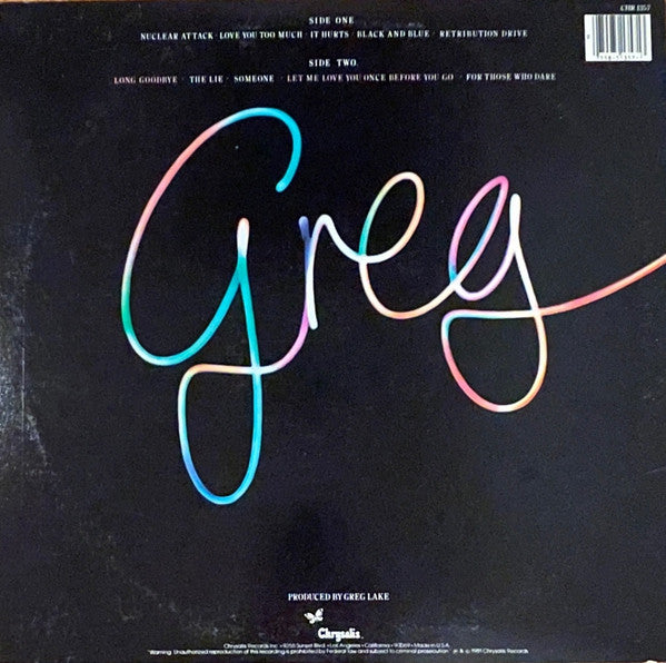 Greg Lake : Greg Lake (Vinyl, VG) – Square Cat Vinyl