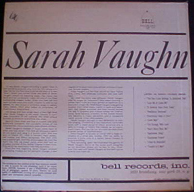 Sarah Vaughan : The Voice Of Sarah Vaughan (LP, Album)