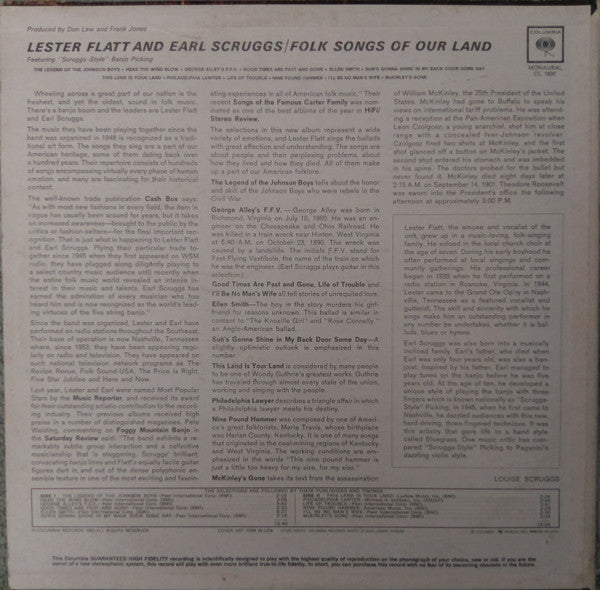 Flatt & Scruggs : Folk Songs Of Our Land (LP, Album, Mono)