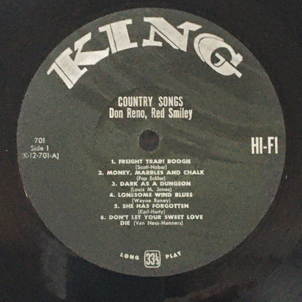 Reno And Smiley : Country Songs (Their Vocal And Instrumental Favorites) (LP, Album)