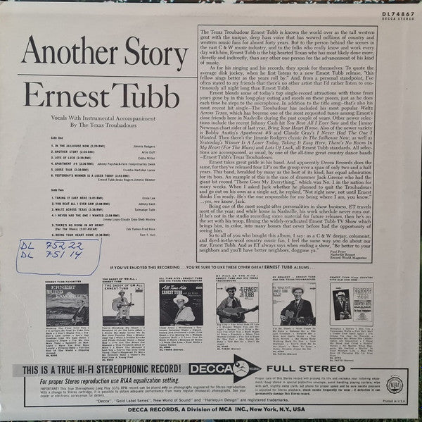 Ernest Tubb : Another Story (LP, Album, Glo)